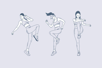 Set of outline illustrations of Zumba dance