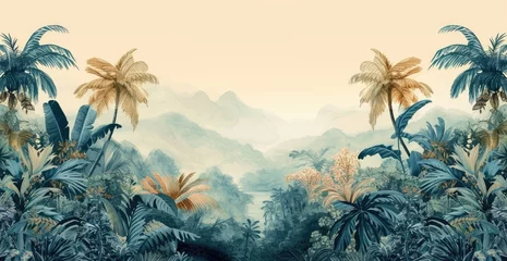 Foto op Plexiglas wallpaper jungle and leaves tropical forest - drawing vintage © Andrus Ciprian