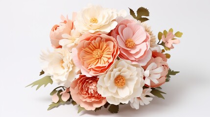 Obraz na płótnie Canvas Beautiful wedding bouquet isolated on white background, wrapped in color paper