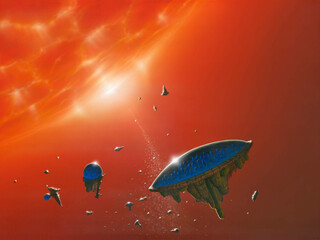 Biosphären kreisen um Sirius A. Ein weißer Zwerg, Sirius B, geht am Horizont des Riesensterns auf. © Ralf Schoofs