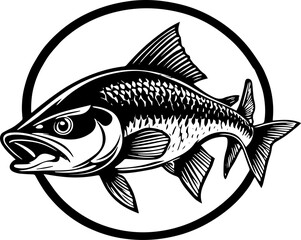 Fish on frame icon isolated on white background	
