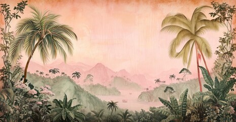 wallpaper jungle and leaves tropical forest - drawing vintage