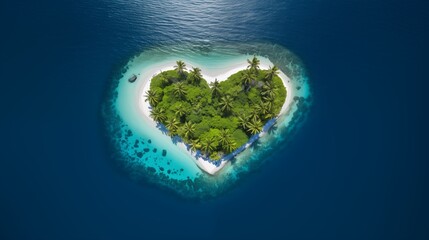 heart-shaped tropical island, romantic valentines or honeymoon vacation in paradise