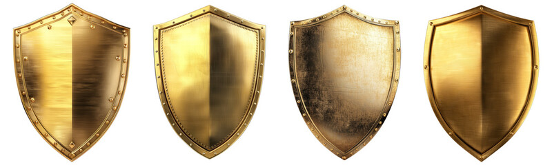 golden shield isolated. Png collection - obrazy, fototapety, plakaty