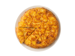 Spanish omelette with potatoes, typical spanish cuisine on gray concrete floor. Tortilla Espanola. Turkish name; Yumurtali patates