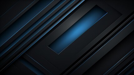 Fototapeta premium Modern black blue abstract background. Minimal. Color gradient. Dark. Web banner. Geometric shape. 3d effect. Lines stripes triangles. Design. Futuristic. Cut paper or metal effect. Luxury.
