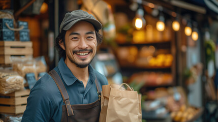 candid of smileing man  in  delivery concept. 
