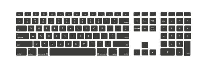 Keyboard laptop and computer isolated, blank black modern key button icon. Vector - obrazy, fototapety, plakaty