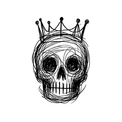 skull + crown, in the style of childish hand drawn drawing