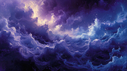 The energy of a thunderstorm captured in splashes of dark blues and purples.