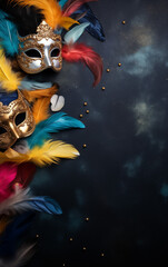 A masquerade mask and feathers on dark background,carnival concept