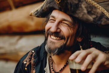 Drunk Man With Fake Pirate Hat Celebrates Talk Like Pirate Day