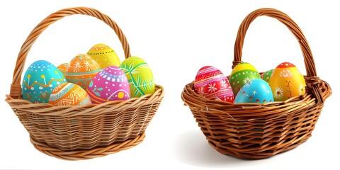 Colorful Easter Eggs Basket on white background