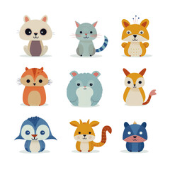 Collection of Cute Cartoon Animals. An adorable set of various cartoon animals with big eyes on a black background.

