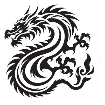 black and white tribal dragon tattoo hand drawn art vector illustration