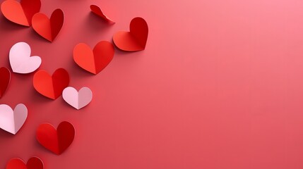 Composition with red paper hearts on color background. Valentines Day celebration