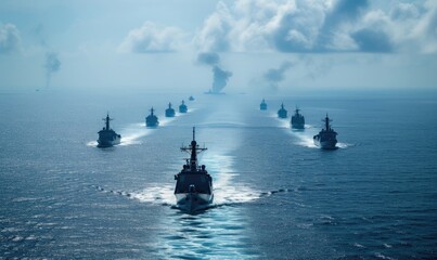 joint naval warship exercises - obrazy, fototapety, plakaty