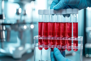 Blood test sample with dna icon for covid 19 virus