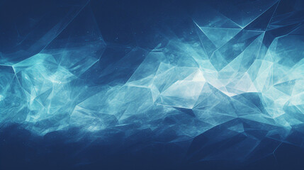 Digital artwork of blue polygons forming a crystalline structure against a dark background