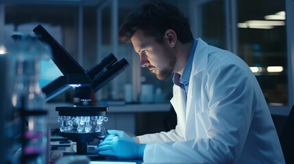 Medical Research Laboratory: Portrait of a Handsome Male Scientist Using Digital Tablet Computer to Analyse Data. Advanced Scientific Lab for Medicine, Biotechnology, Microbiology Development