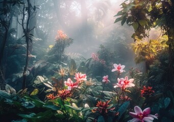 Obraz na płótnie Canvas Luminous Flower Forest: Jungle Elegance