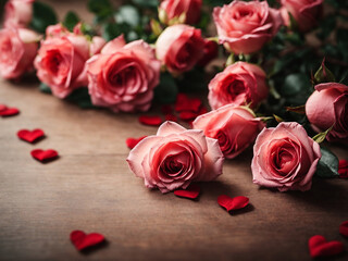 beautiful pink roses and hearts