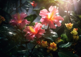 Obraz na płótnie Canvas Luminous Blossom Haven: Jungle Serenity