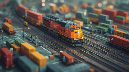 Heavy rail transport on the map, unfolded map, bird's eye view.