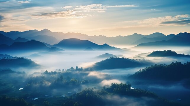Mountains under mist in the morning Amazing nature scenery  from Country Tourism and travel concept image, Fresh and relax type nature image