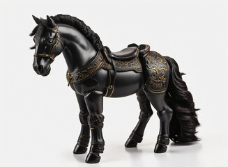 Black toy horse over white background