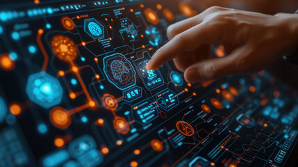 Obraz premium Modern technology in healthcare, medical diagnosis. Online medicine infographic concept. Artificial intelligence help integrate and analysis data about health patients