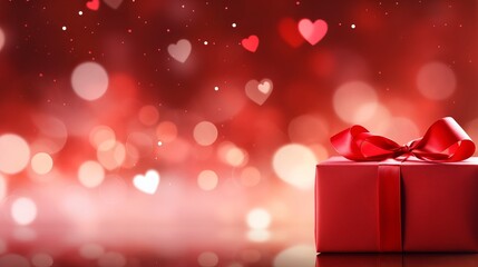 Obraz premium Valentine's day gift. Banner design with present box and hearts on red background