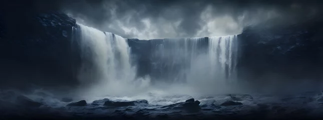 Cercles muraux Brésil waterfall in the fog in the evening