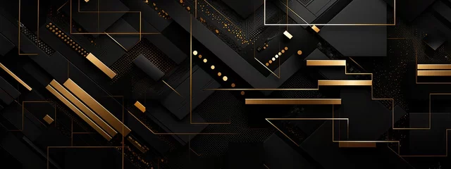 Fototapete Boho-Stil A bold and edgy black and gold background, featuring abstract shapes and bold lines, perfect for a contemporary art piece