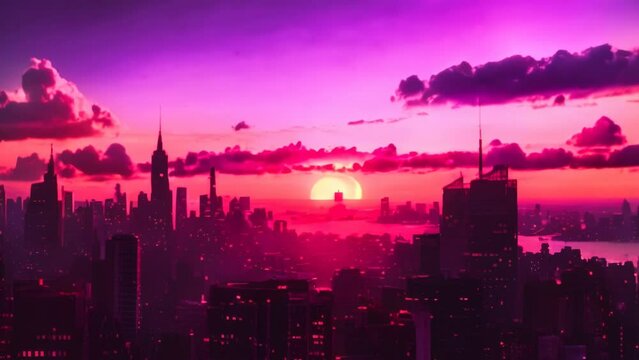 Urban Sunset Marvel: New York's Enchanting Landscape. Generative ai