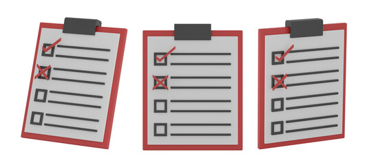 Set of red checklist with transparent background, PNG, Isolated