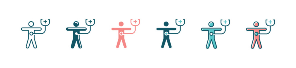 patient medical checkup with stethoscope icon set health care diagnosis analysis vector illustration