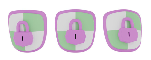 Set of purple protection shield with transparent background, PNG, Isolated