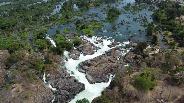 One arm of the huge Khon Phapheng Falls in the south of Laos. The biggest waterfall in South East Asia is very special to visit.