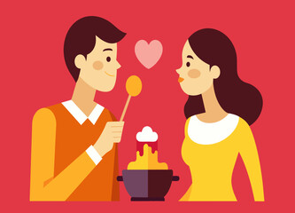 A couple sharing a fondue dessert. vektor illustation