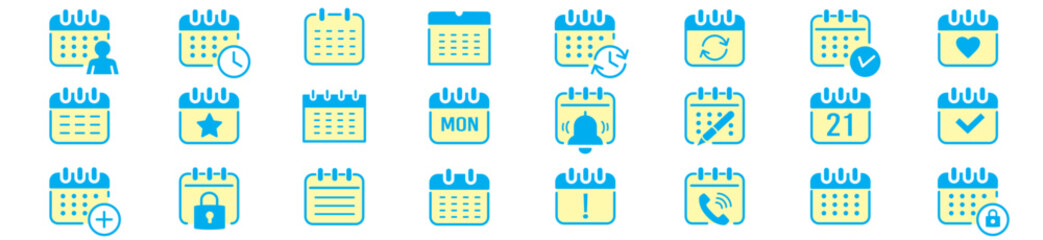 Calendar icon set. Event, Schedule, Appointment, Agenda, Table calendar, Date Editable stroke Solid line icon set collection Vector illustration.