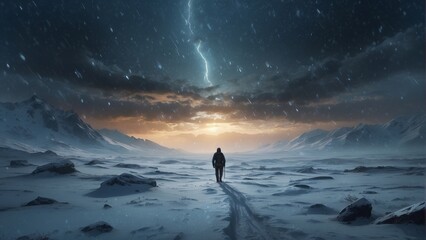 Man walking on a snowy landscape