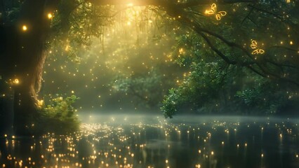 Mystical Woodlands: Where Fireflies Dance. Generative ai