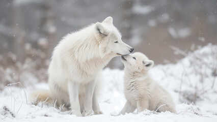 Mother’s Love in the Arctic: Baby Wolf’s Snowy Playtime