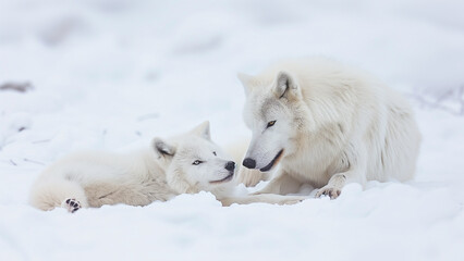 Arctic Bliss: A Baby Wolf’s Snowy Frolic with Mothe