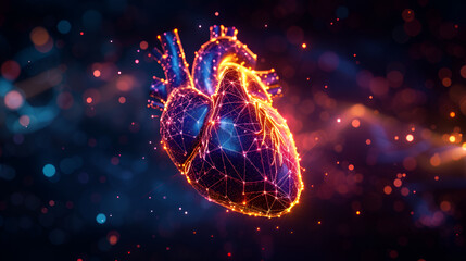abstract background made of geometric colorful transparent pixels forming a human heart, generative ai - obrazy, fototapety, plakaty