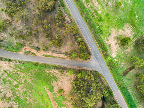 T-junction on country road from overhead