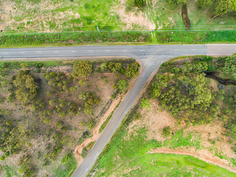 T-junction on country road from overhead