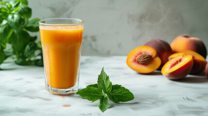 freshly squeezed peach juice in a glass