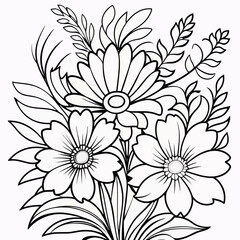 Luxury floral coloring book pages line art sketch